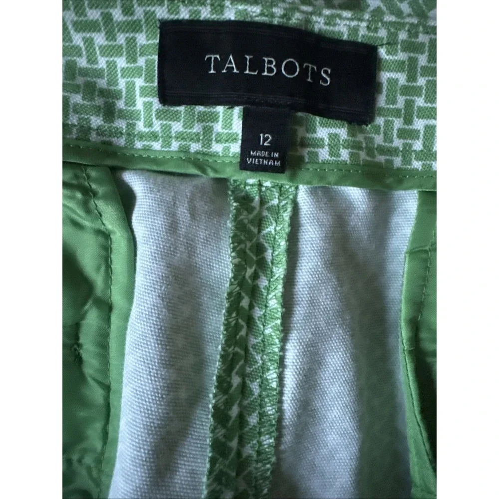 Talbots Heritage‎ Cropped Pants Women's Size 12 Green White Pattern Lattice - Picture 6 of 9